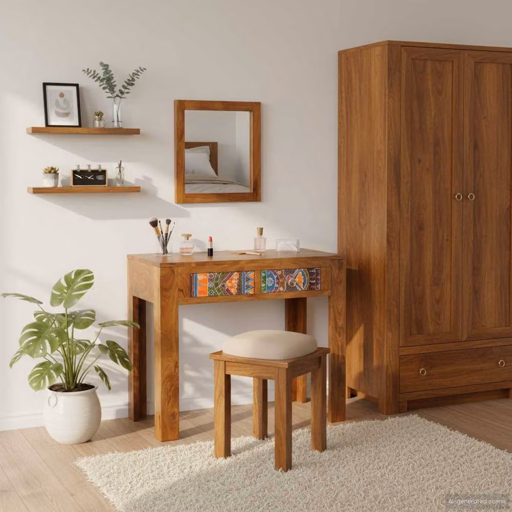 Berkfield Home Decorative Acacia Wood Dressing Table with Mirror in Honey Brown – 2