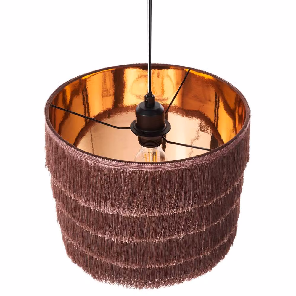 Wyld and Coco Pink Fringe Pendant Light with Metal Frame and Fabric Shade in Boho Style – 3