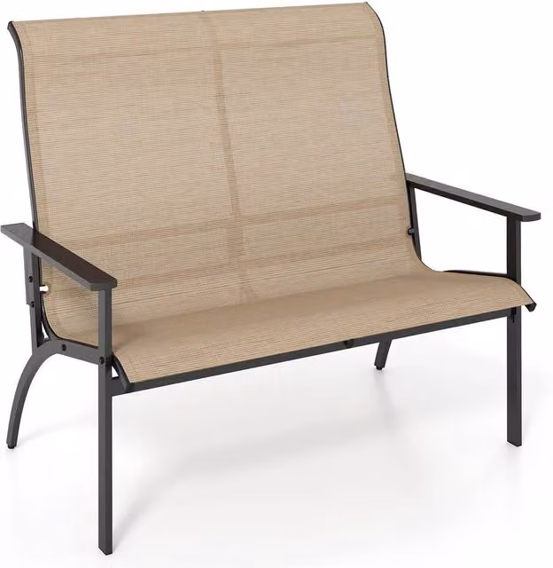 Kelvenix Brown Metal Outdoor Adirondack Bench Chair for 2 People