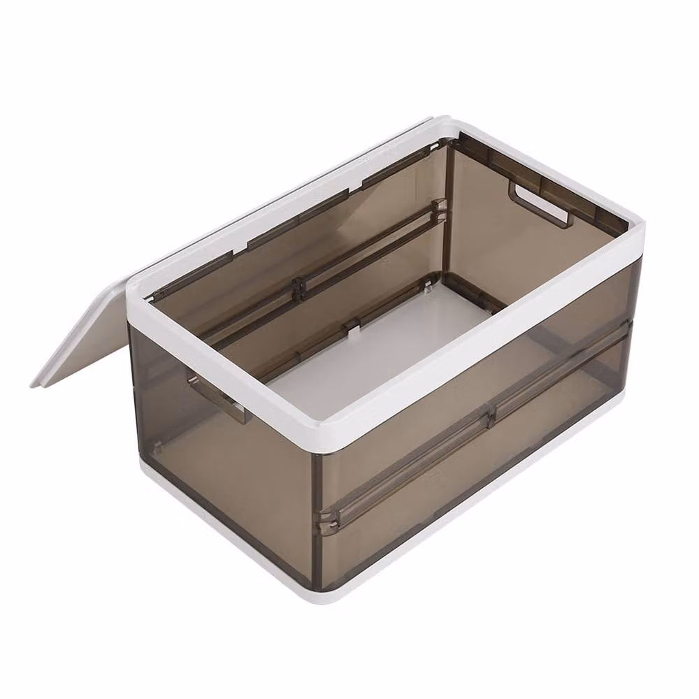 ExtraStar Sturdy Stackable Plastic Storage Bin with Lid, Brown and Transparent – 3