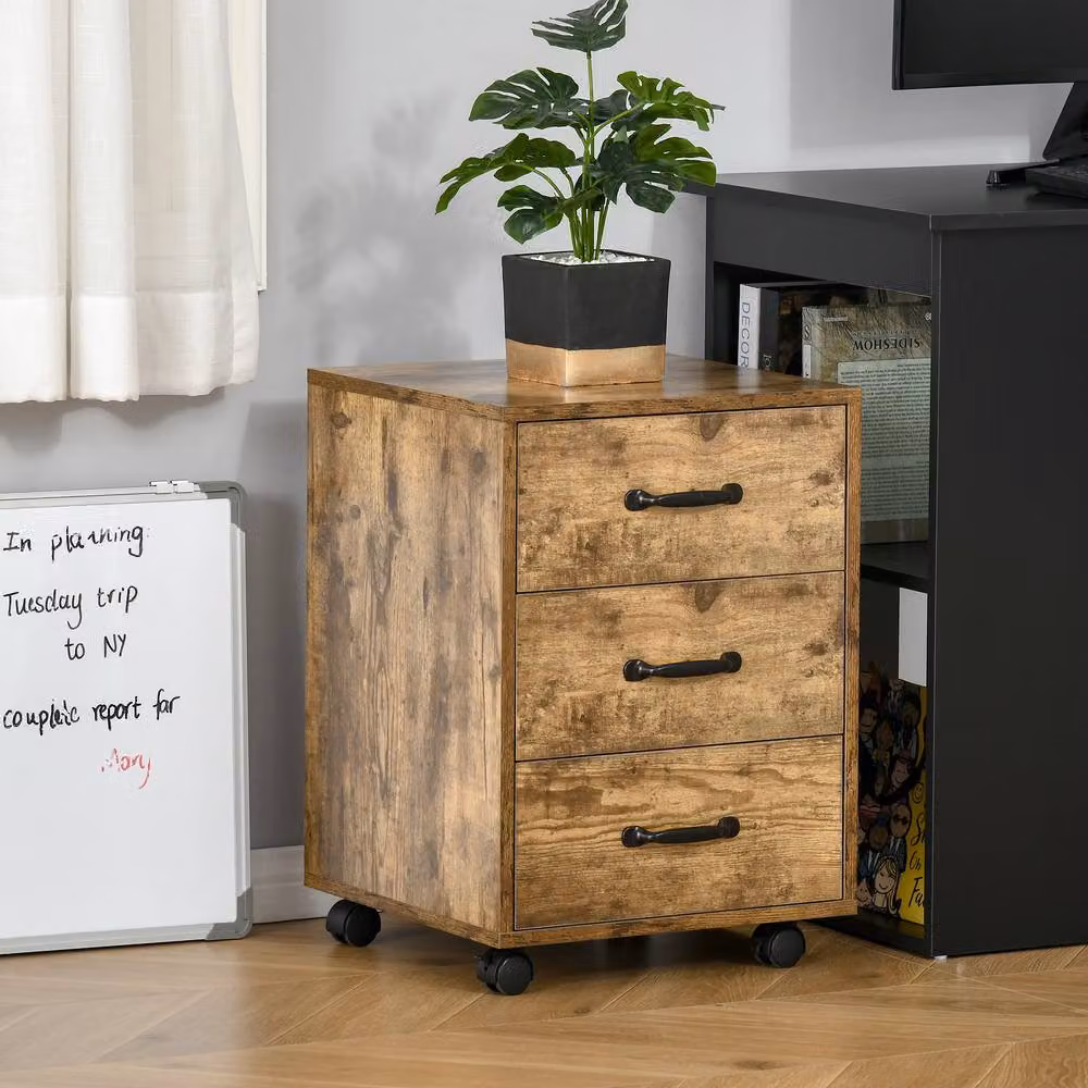 STILVORA 3 Drawer File Cabinet with Castors, Rustic Brown, W/D/H: 40 x 40 x 57 cm – 3