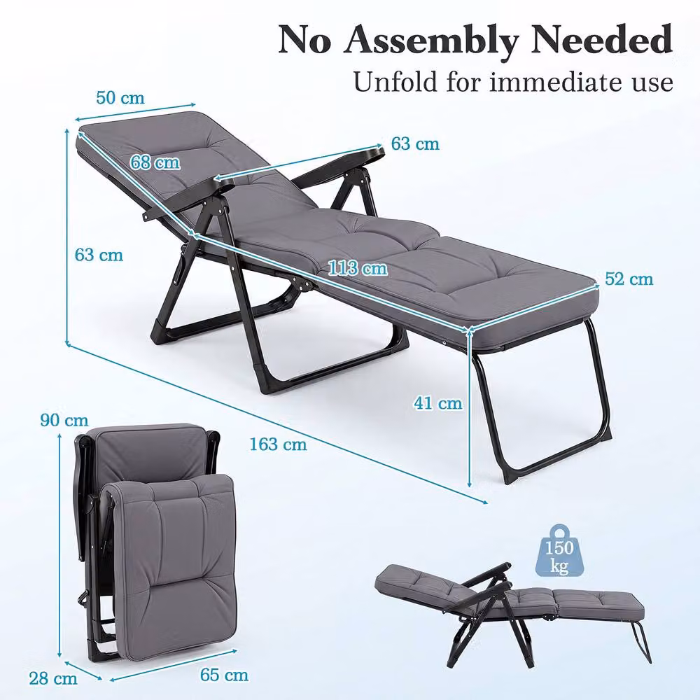 Gymax Foldable Garden Sun Lounger with Adjustable Headrest and Armrests in Grey – 2