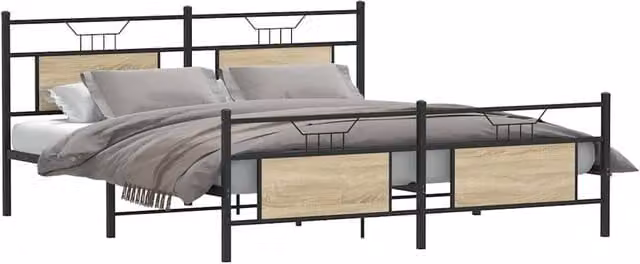 Berkfield Home Metal Bed Frame in Sonoma Oak Brown, W/D/H: 160 x 200 x 91.5 cm