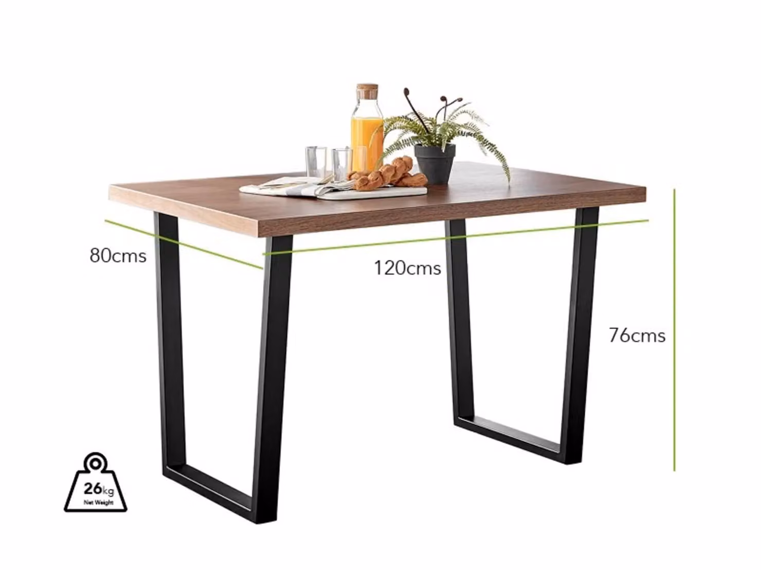FurnitureboxUK Kylo Brown Wood Effect Dining Table with 4 Beige Milan Faux Leather Chairs and Black U-Legs – 4