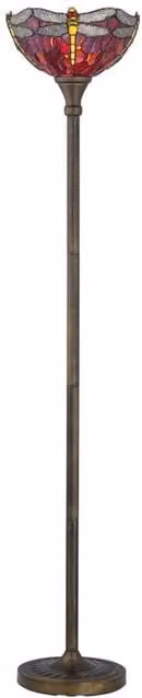 First Choice Lighting Lysa Red Tiffany Dragonfly Uplighter Floor Lamp in Bronze, Height: 167 cm