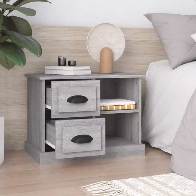 Berkfield Home Elegant Bedside Cabinet in Grey, W: 60 cm, D: 35.5 cm, H: 45 cm