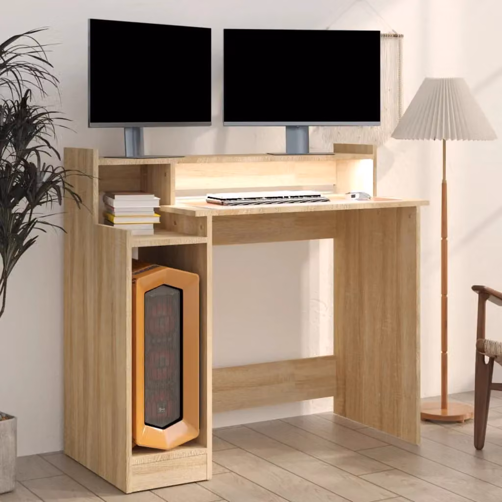 Berkfield Modern Computer Desk in Sonoma Oak Brown, W/D/H: 97 x 45 x 90 cm – 2