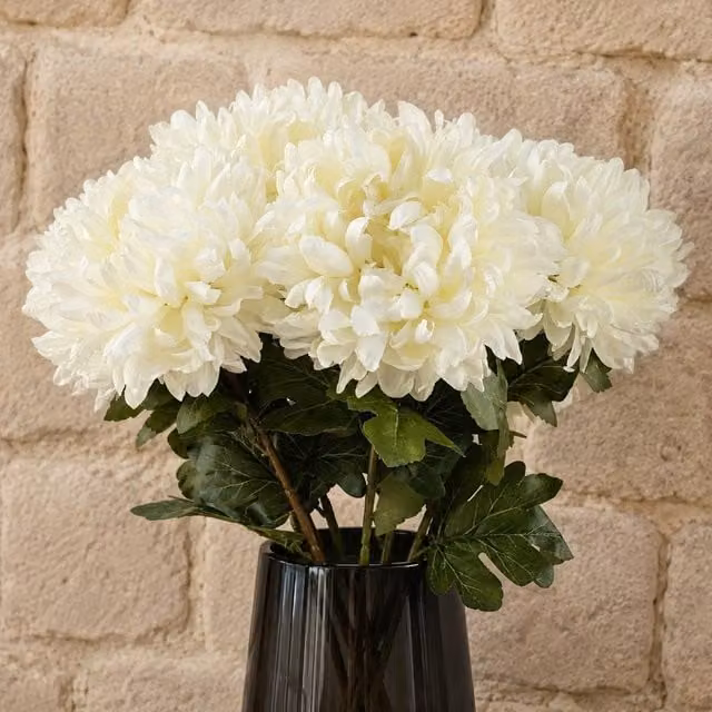 Leaf Pack of 6 White Artificial Extra Reflex Chrysanthemums, 75 cm