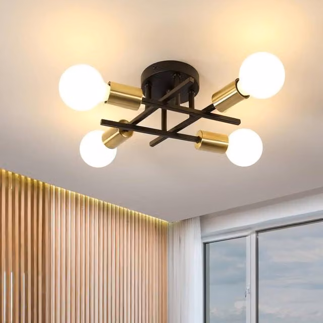 Goeco Industrial E27 Metal Ceiling Light in Black and Gold/Brass