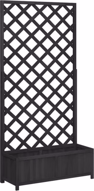 Berkfield Home Black Solid Wood Fir Planter with Trellis