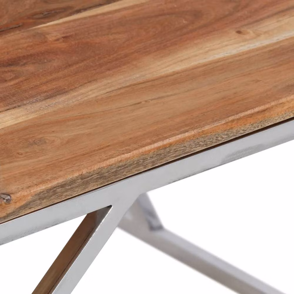 Berkfield Home Rectangular Coffee Table in Silver Stainless Steel and Solid Acacia Wood – 3