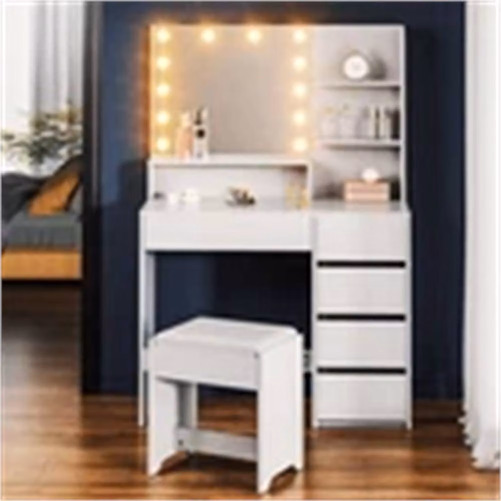 Nordara Modern Hollywood LED Dressing Table Vanity Makeup Desk Set in White, Width: 100 cm – 3