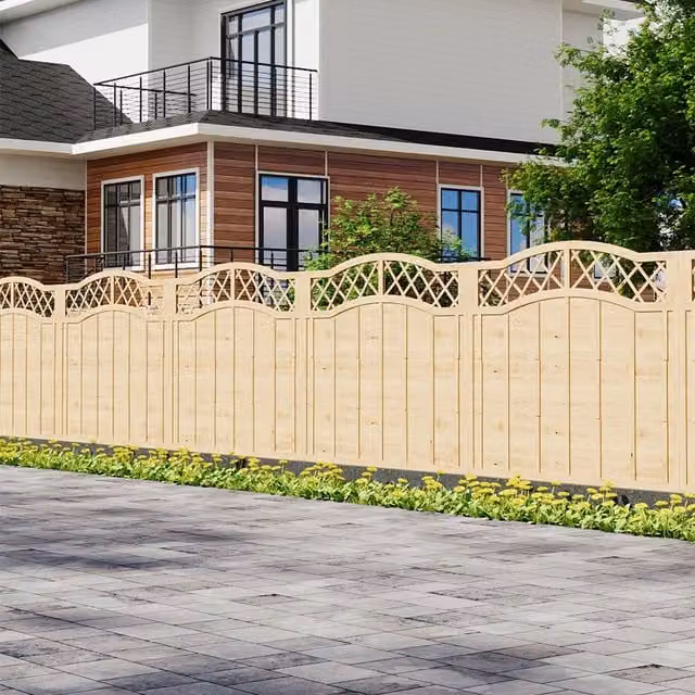 Garden Sanctuary Uncoated Woven Wooden Garden Privacy Fence with Decorative Lattice Top, Height: 150 cm
