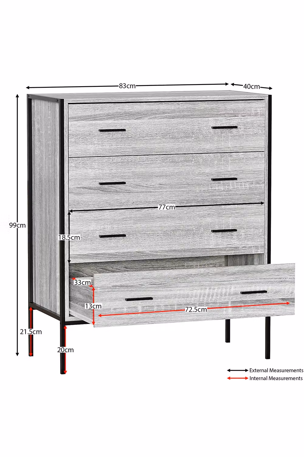 Vida Designs Brooklyn 4 Drawer Bedside Cabinet Chest of Drawers in Grey – 2