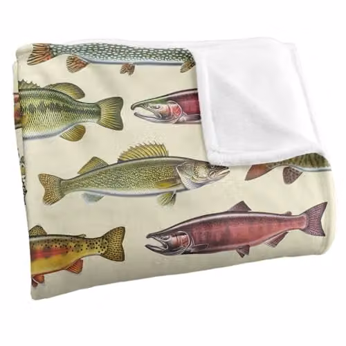 JQ Licensing Freshwater Fish Super Soft Fleece Throw Blanket in White, W/D/H: 152 x 127 cm – 2