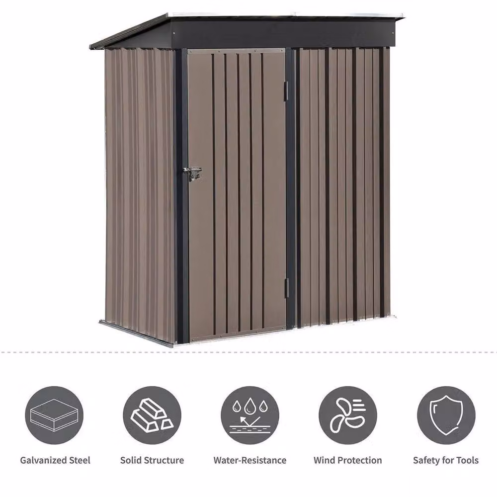 SPETLEK Brown Metal Pent Garden Shed with Double Doors for Outdoor Tool Storage – 2