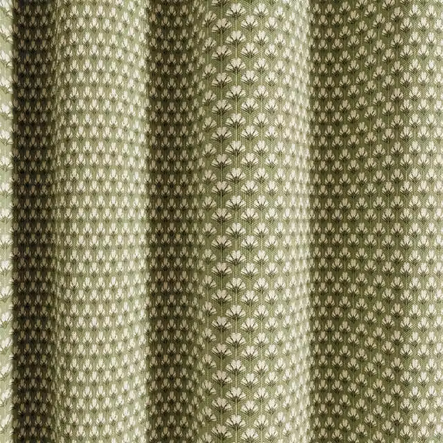 Ted Baker Green and Silver Palm Geo Graphic Cotton Eyelet Curtains W: 137.16 cm, H: 228.6 cm – 1