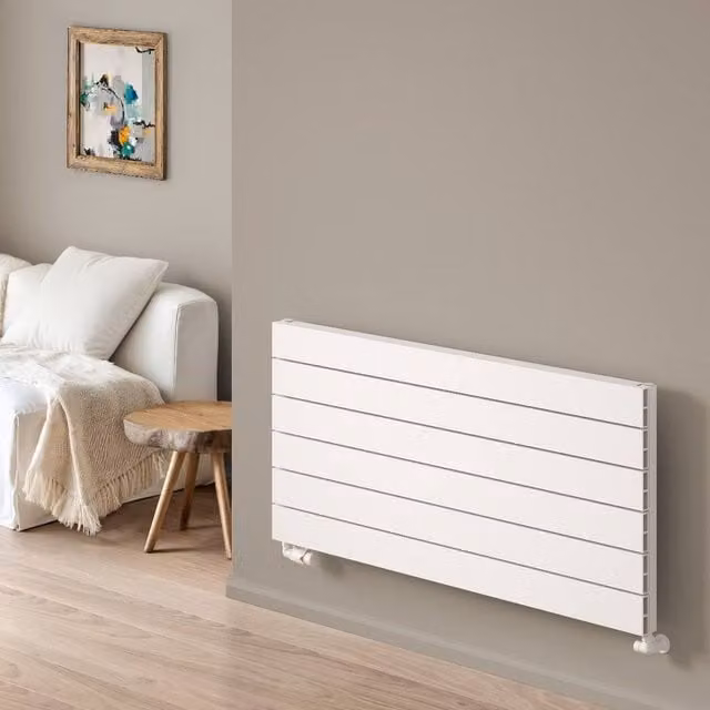 Bathroom Kingdom Rienza White Designer Flat Panel Horizontal Radiator H: 56.5 cm, W: 100 cm, D: 5.65 cm