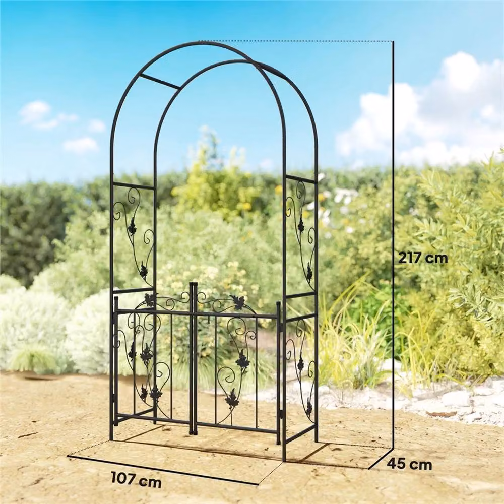 SPETLEK Black Steel Garden Arch with Double Gate for Climbing Plants, H 217 cm x W 100 cm x D 15 cm – 2