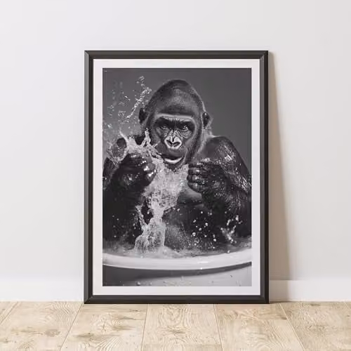 60 Second Makeover Gorilla Splashing Animal Print Paper Poster, Multicolour, A3