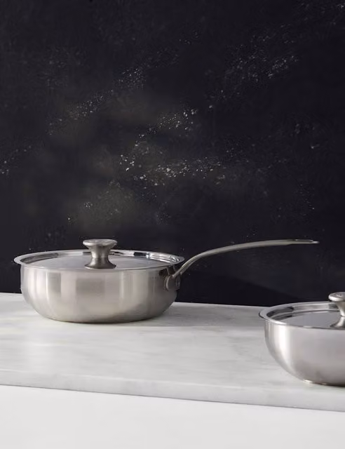 M&S x Tom Kerridge Stainless Steel and Copper Chef Saute Pan, Silver, 24 cm