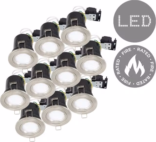 ValueLights Downlight Twist Fire Rated Ceiling Light Fitting, 10 Pack, Silver Chrome Metal