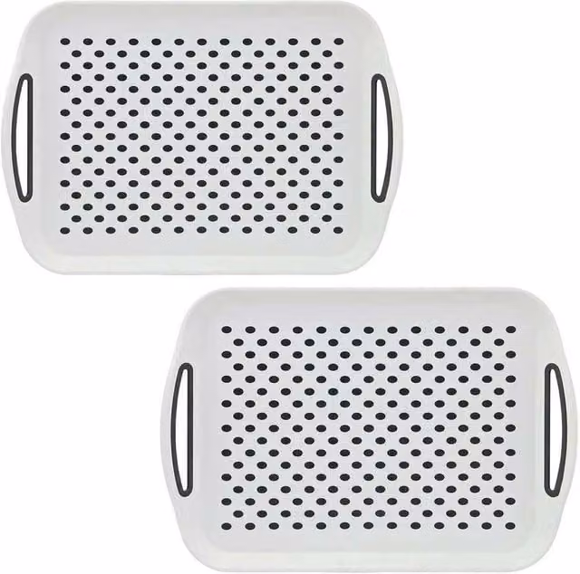 PAWNORA 2 Pack White Non-Slip Rectangular Plastic Serving Trays