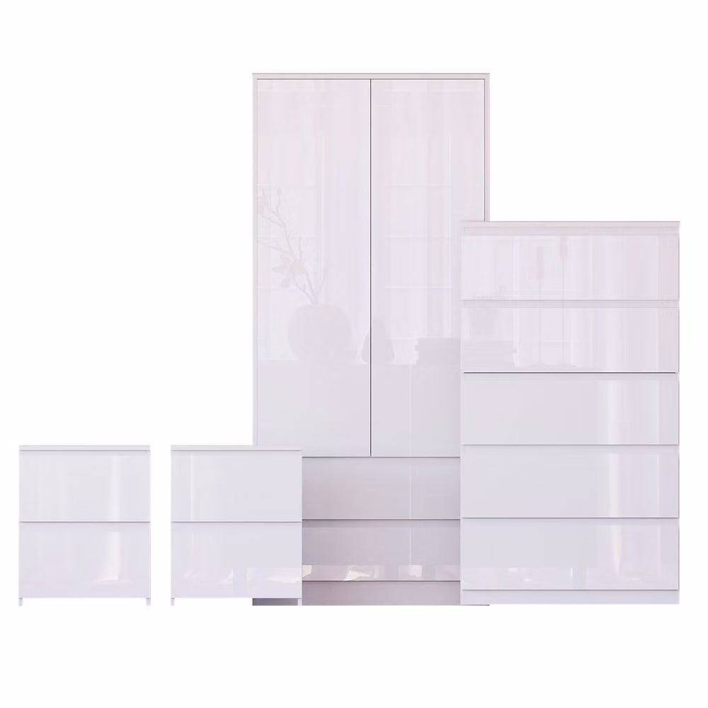 HD Designs Vida Designs Glinton 4 Piece White Glossy Bedroom Set – 2