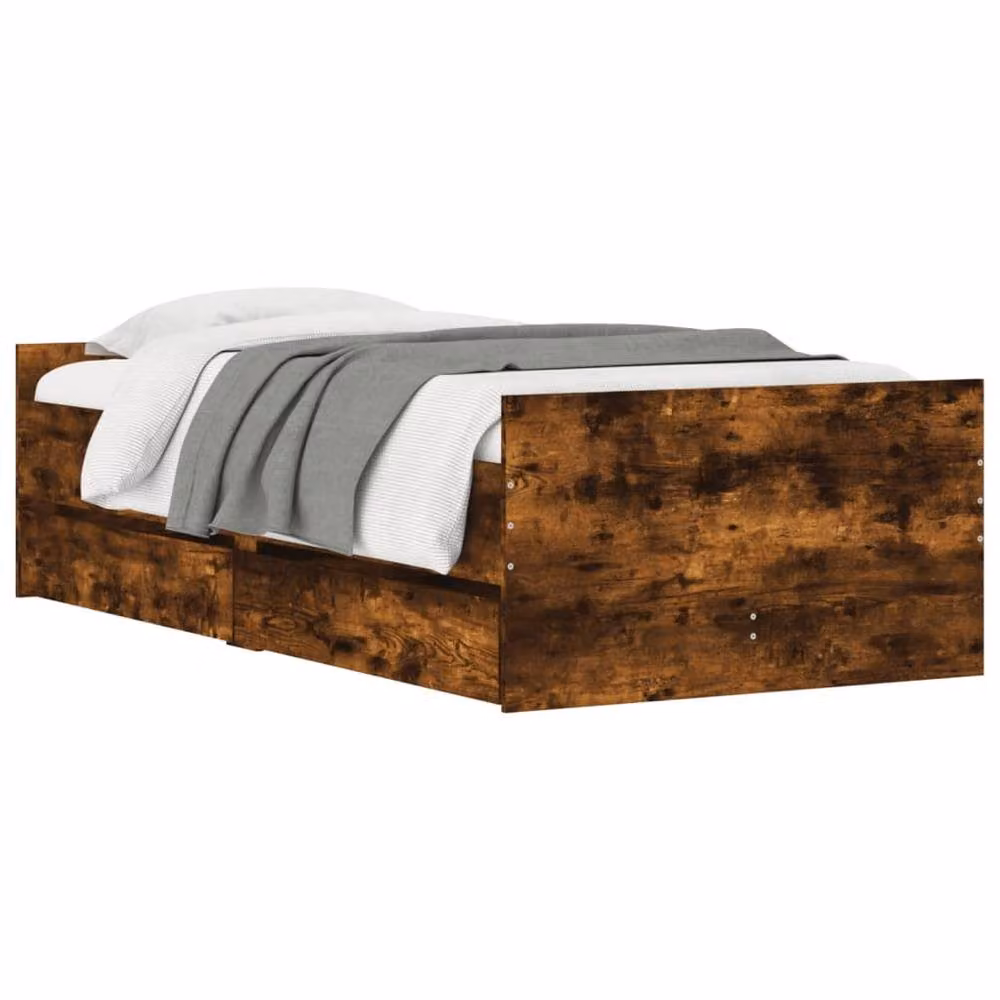 Berkfield Home Modern Bed Frame with Drawers in Smoked Oak Brown, W/D/H: 90 x 200 cm – 3