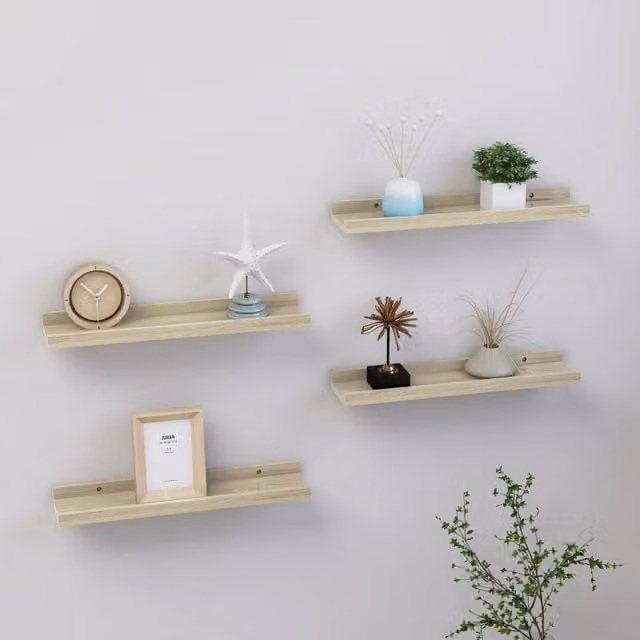 Berkfield Home Wall Mounted Shelves, 4 Piece Set in Sonoma Oak Brown, W: 40 cm, D: 9 cm, H: 3 cm