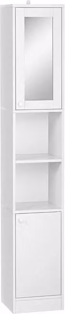 Hinsinc Slim Tallboy Bathroom Storage Unit with Mirrored Hinged Doors, White, H 170 x W 28 x D 15 cm