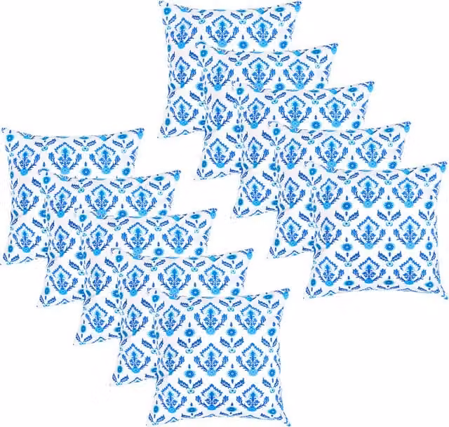 Gardenista Floral Printed Outdoor Scatter Cushion in Maria Blue, White and Multicolour, Set of 10