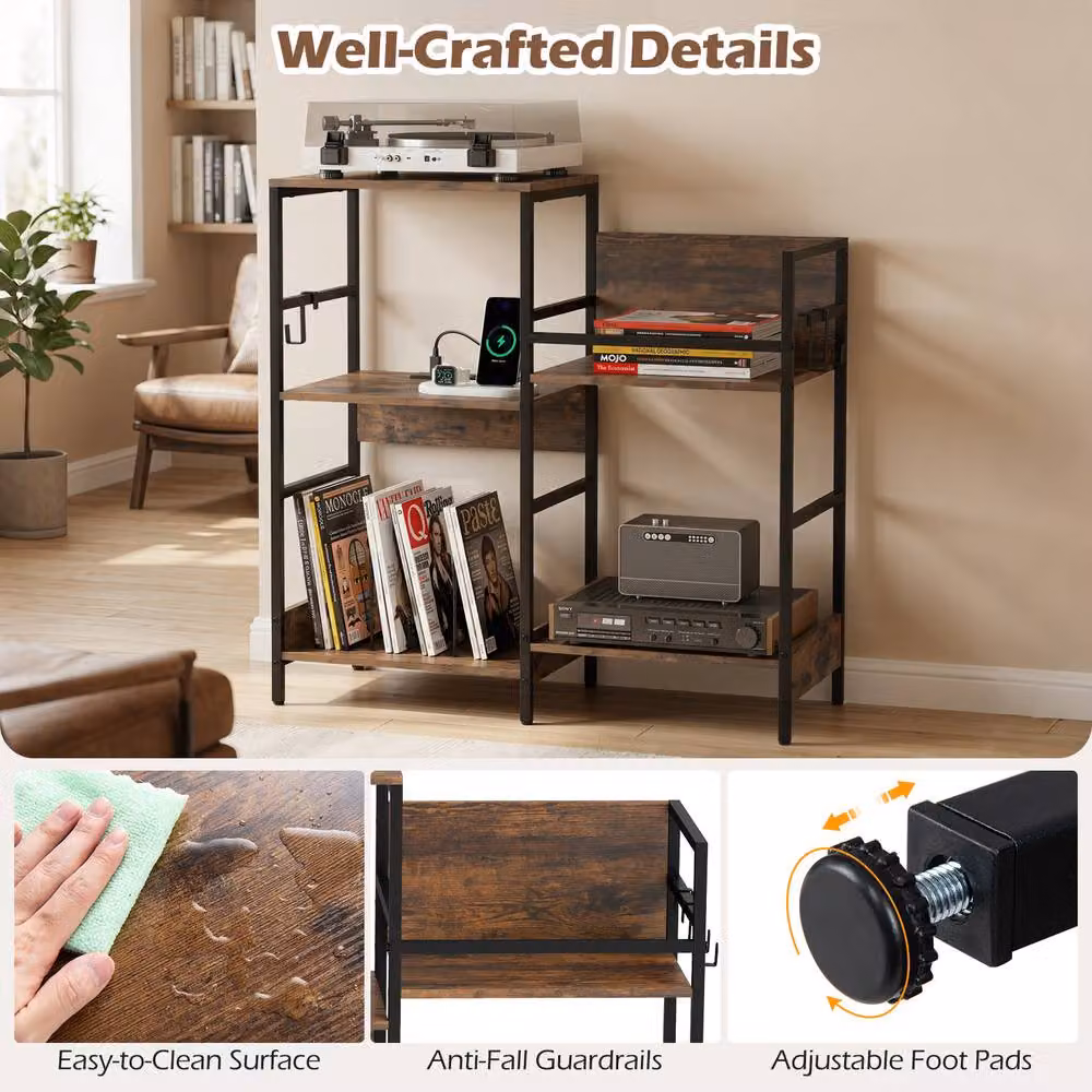 Gymax 3-Tier Large Record Player Table and Turntable Stand in Brown – 4