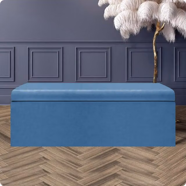 R&M Furnishers Large Plain Safar Storage Ottoman Box in Duck Egg Blue Plush Velvet