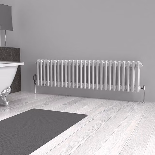 Lux Heat Horizontal Column Radiator in Metallic Silver, 2 Column, W: 30.0 cm, H: 119.0 cm