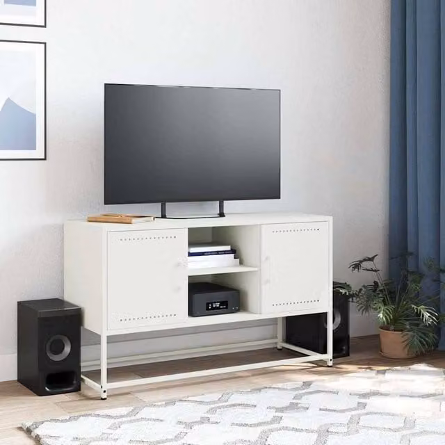 Berkfield Home Modern White Steel TV Cabinet W/D/H: 100.5 x 39 x 60.5 cm