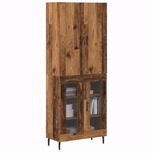 vidaXL Modern Highboard in Old Wood Brown with Glass Doors and Internal Shelves, H 180 x W 69.5 x D 34 cm