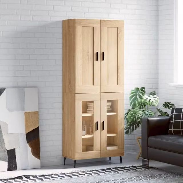 Berkfield Home Sonoma Oak Highboard in Natural, W/D/H: 69.5 x 34 x 180 cm – 1