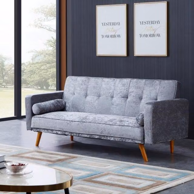 Comfy Living Modern Click Clack Velvet Sofa Bed in Grey Silver