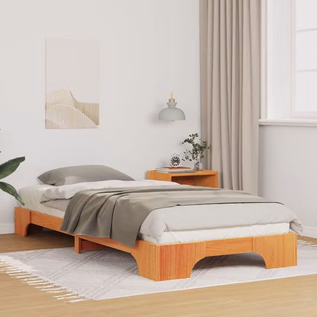 Berkfield Home Floor Bed Frame with Lift Up Storage in Brown Solid Pine Wood W: 80 cm, L: 210 cm