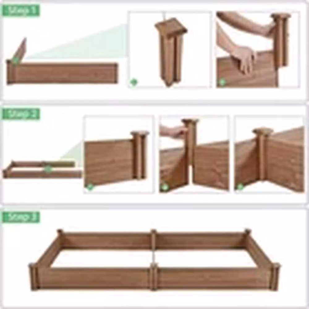 EONLION Stackable Wooden Raised Garden Planter Bed, Brown, W: 124.5 cm, D: 27 cm, H: 124.5 cm – 3