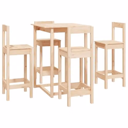 vidaXL 5 Piece Solid Wood Pine Bar Set in Natural Brown, including Bistro Table and Bar Stools for Garden and Terrace, H 110 x W 80 x D 80 cm – 1