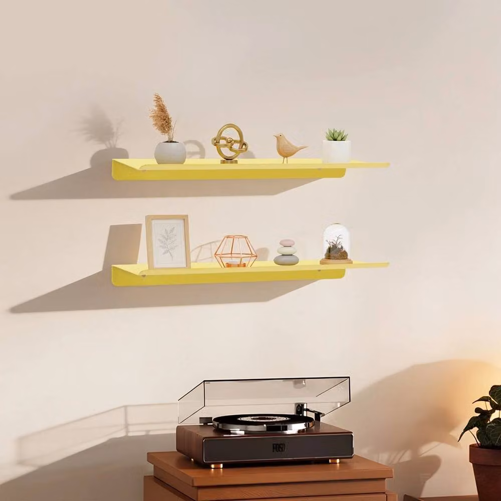Ventryn Set of 2 Gold Metal Floating Wall Shelves for Living Room, Home Office or Bathroom – 2