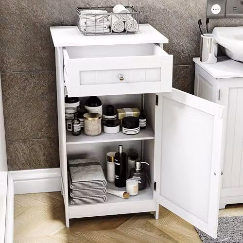 Bath Vida White Freestanding 1 Door 1 Drawer Bathroom Cabinet, H 77 x W 43 x D 34 cm – 3