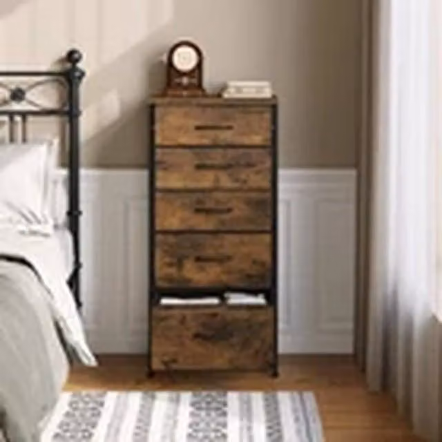 EONLION Vintage Tall Chest of Drawers and Bedside Cabinet in Brown – 1