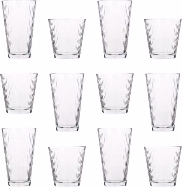 TR Nora Geometric Tumbler Glass Set, 12 Pieces, Transparent Yellow