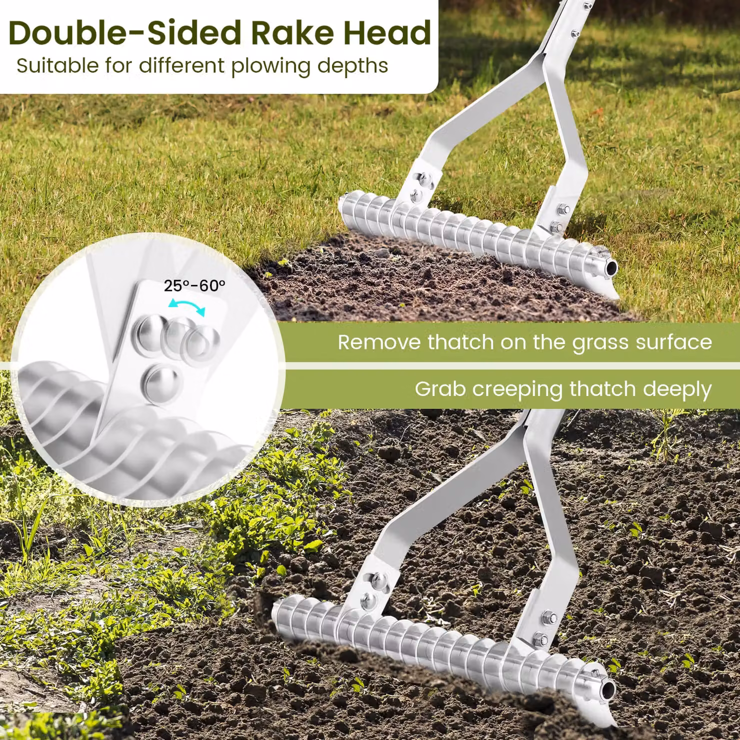 Gymax Silver Aluminium Garden Thatch Rake, 50 cm Wide, 178 cm Length – 4