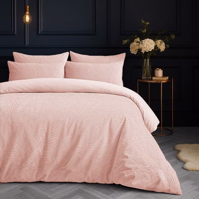 Velosso Pink Velvet Floral Duvet Cover and Pillowcase Set, W: 180 cm, L: 200 cm