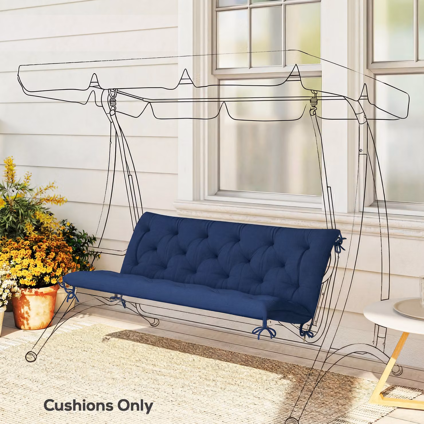 Outsunny 3 Seater Bench Cushion with Back and Ties, Dark Blue, W: 150 cm x D: 98 cm – 2