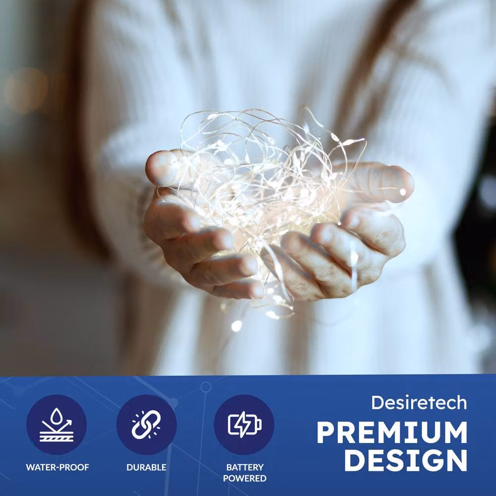Desiretech 2-Pack Battery-Powered LED Copper Wire Fairy String Lights in Cool White – 4